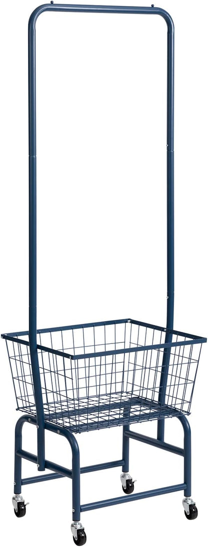ALIMORDEN Laundry Cart with Clothes Rack, Rolling Laundry Butler with Wire Storage Rack，Navy Blue
