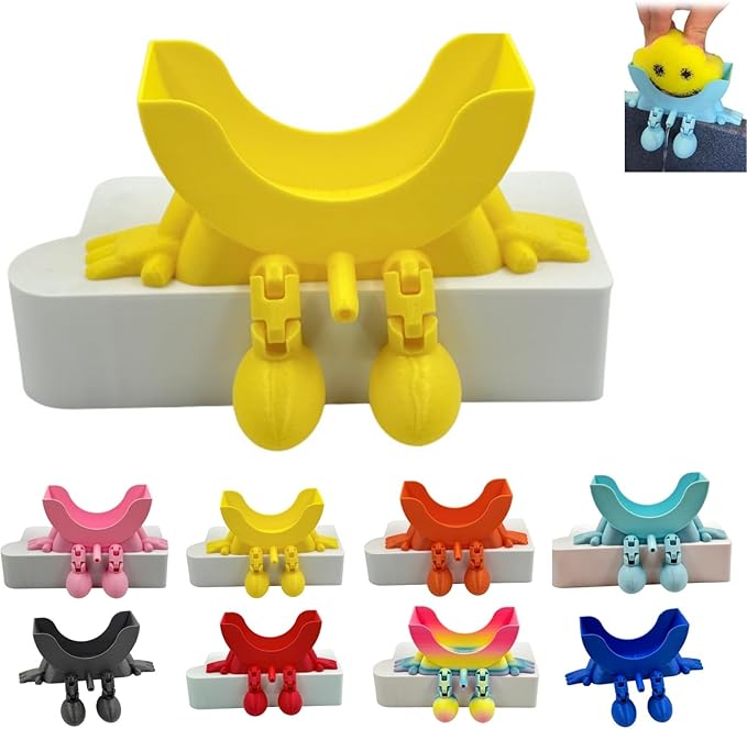 Sponge Holder for Scrub with Drainage, Smiley Sponge Holder for Sink, Keeps Your Sponge Dry, Smiling 3D Printed Holder Funny Sponges Holder for Daddy & Mummy, Kitchen Countertop Sink Draining (C#)