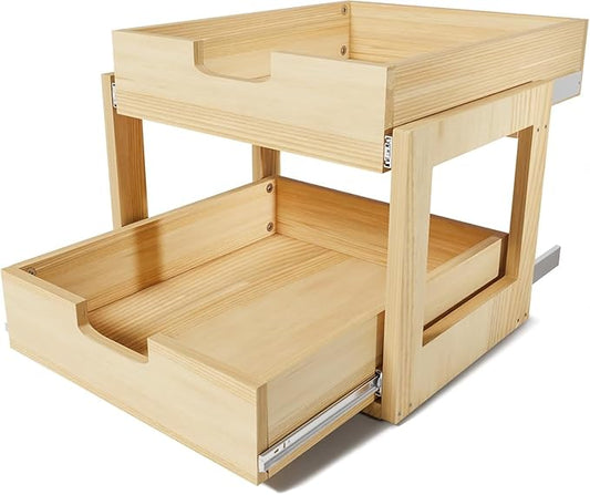 Pull Out Cabinet Organizer, 17''W×21''D Sliding Drawers for Cabinets, 2 Tier Soft Close Slide Out Wooden Pull out Drawers, Base Cabinet Organization for Kitchen, Pantry, Bathroom
