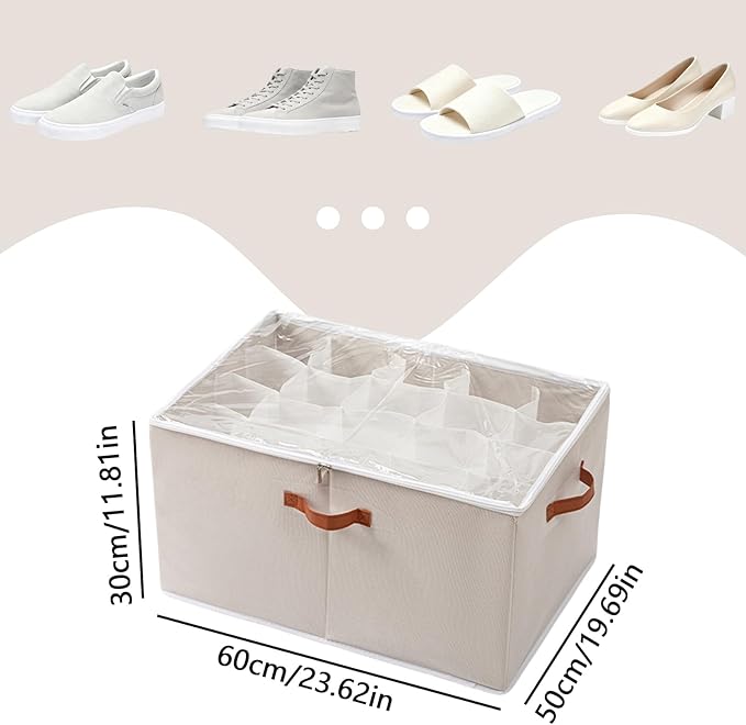 SLDYH Shoe Organizer for Closet, Tidy Up and Organize, Shoe Storage Easy to Store and Search, 12-20 Grid Fabric Shoe Box with Clear Cover (White, 20 Grids)