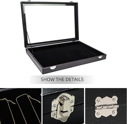 Wudygirl Jewelry Organizer Velvet Jewelry Tray Showcase Display Case Storage Necklace Bracelet Ring Earring Organizer Box Stackable Clear Lid Lock(Multi Jewelry Box)