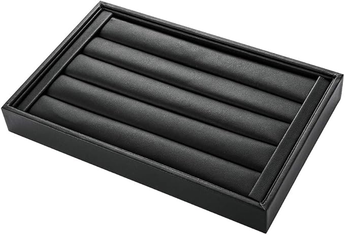 Valyria Velvet 5 Slots Ring Earrings Trays Showcase Display Jewelry Organizer (Black Flat PU Leather)
