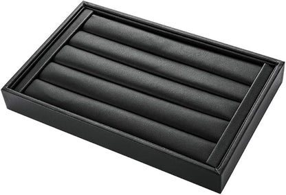 Valyria Velvet 5 Slots Ring Earrings Trays Showcase Display Jewelry Organizer (Black Flat PU Leather)