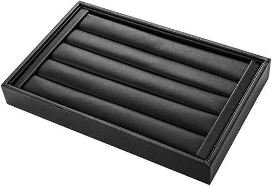 Valyria Velvet 5 Slots Ring Earrings Trays Showcase Display Jewelry Organizer (Black Flat PU Leather)
