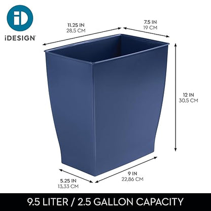 iDesign Small Plastic Bathroom Trash Can, Slim Rectangle Garbage Bin for Bedroom, Office, Dorm, 2-Pack, Navy Blue