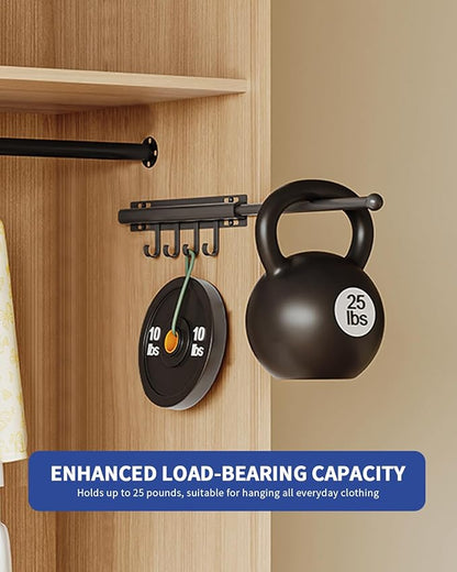 BaiNong 12" Valet Rod for Closet Pull Out With 4 Hooks Valet Rods for Closets (2Pack Black) Closet Valet Rod Slide Out
