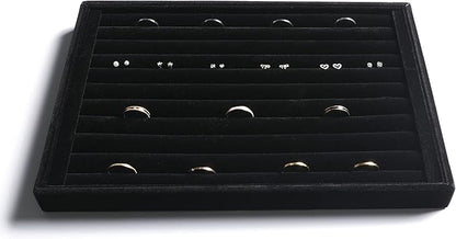 Frebeauty Stackable Velvet Jewelry Organizer Trays for Drawers Inserts Jewelry Storage Tray Display Case Stud Earrings Bracelets Necklace Rings Accessories Trays for Women Girl(Set of 4)(Black).