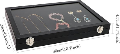 Wudygirl Jewelry Organizer Velvet Jewelry Tray Showcase Display Case Storage Necklace Bracelet Ring Earring Organizer Box Stackable Clear Lid Lock(Multi Jewelry Box)