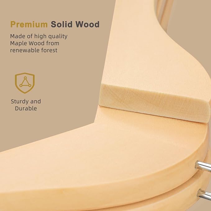 TOPIA HANGER Premium Wooden Hangers 30 Pack, Natural Wood Clothes Hangers, Durable Coat Hanger, 360° Swivel Hook, Non-Slip Shoulder Notches for Strap Dress, Shirt, Pant, Jacket-CT54N30