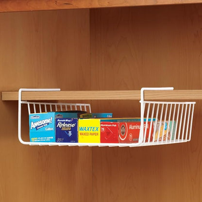 Miles Kimball Under Shelf Space Saving Wire Wrap Holder - White - Fits Shelves Up to 7/8" Thick