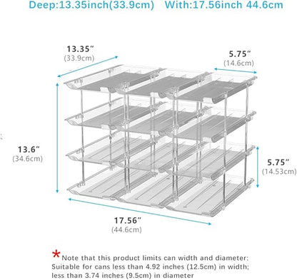 STORICANS Can Organizer For Pantry, Adjustable Height And Width Canned Goods Organizer, Soup Can Rollers Organizer Holds Up to 48 Cans for Kitchen Cabinet or Refrigerator (CLear 4 Tier)