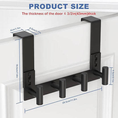 PMMASTO Over The Door Hooks, Fits 1-3/4" Thick Door No Drill Hooks for Closet Bathroom Bedroom Organization, Hanger for Coat Towel Robe (Black, 4 T-Hooks)