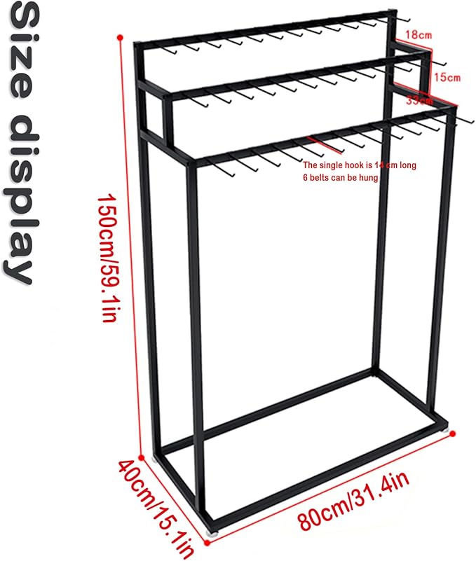 Floor Mounted Belt Hanger, Metal Men Closet Display Stand Organizer, Ties Scarf Rack Shawls Purse Shelf for Clothing Retail Bedroom (Color : Black, Size : 80X40X150CM)