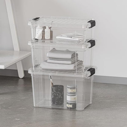 Superio Storage Bins with Lids- 8 Pack, 4.5 Qt Clear Boxes for Organizing, Stackable Plastic Containers- BPA Free, Non-Toxic, Odor Free, Organizer for Home, Office, Dorm