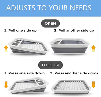 Collapsible Drying Basket & Portable Dish Drying Rack – Comes with 6 Kitchen Scouring Pads, Ideal for Kitchen, RV, Camper and Travel Trailer
