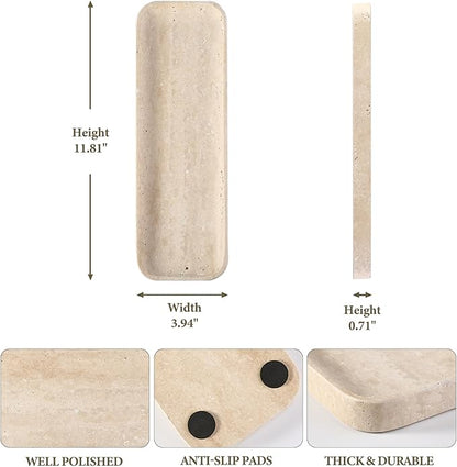 Koville Marble Tray, 12"x4" Marble Vanity Tray for Bathroom Kitchen Countertop Sink, Natural Stone Tray for Home Decor, Decorative Rectangular Narrow Catchall Tray for Jewelry Perfume