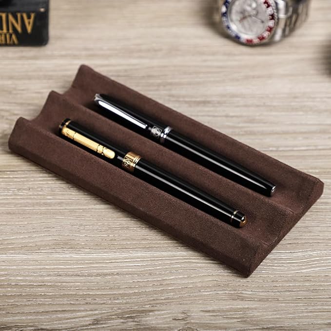 EURYNOME Genuine Leather Pen Display Case, Pen Display Stand, 2 Pen Holder Pen Holder For Desk