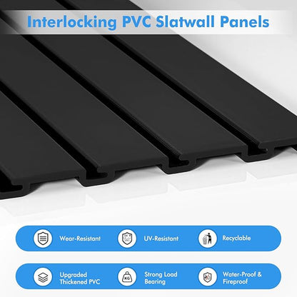 [4x2 Ft²] PVC Slat Wall Paneling, Adjustable Slatwall Panels with Coupling Structure, Slatted Wall Panel System with Customizable Storage Options, DIY Cutting & Easy-to-Install Slatwall Board Shelves