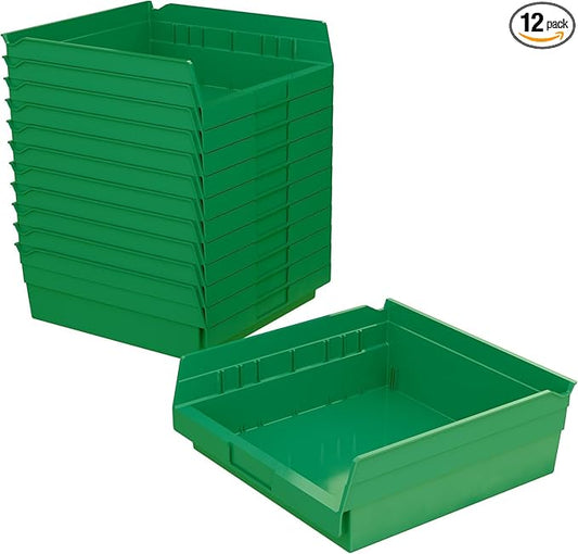 Akro-Mils Small Parts Shelf Bins - 11-1/8 X11-5/8 X4 - Green - Green - Lot of 12
