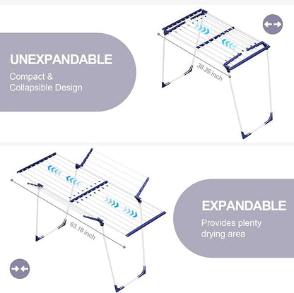 APEXCHASER Clothes Drying Rack - Foldable Laundry Rack Indoor Outdoor, Gullwing Drying Rack Clothing with 10pcs Clips + Bag, Collapsible Space-Saving Clothes Rack for Drying Towels Dolls, White
