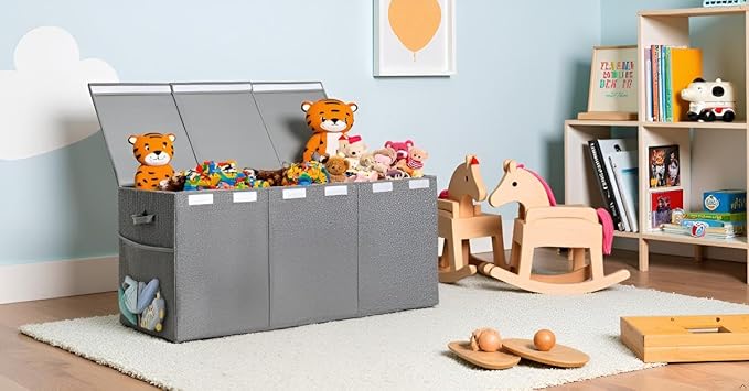 Extra Large Toy Storage Organizer with Lid, Large Toy Box Collapsible Toy Chest Storage Box Design - Toys Bin with Dividers for Kids, Nursery, Bedroom, Playroom-40 x16 x14''