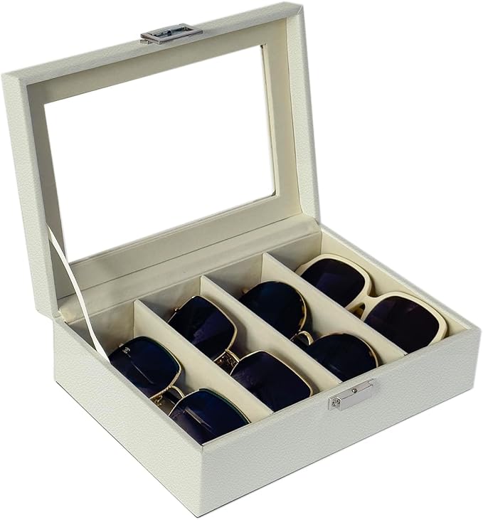 UnionPlus 4-Slots Sunglasses Case Organizer, Eyeglass Glasses Display Holder Collector, Multiple Sunglasses Storage Case, Lychee Beige