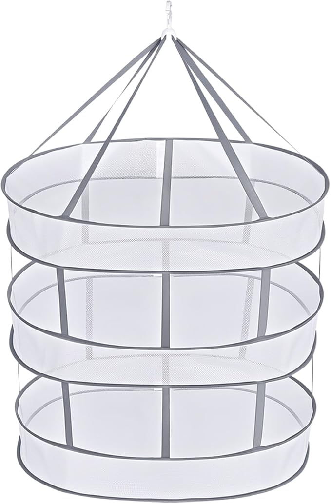 Sweater Drying Rack Mesh Foldable, Lay Flat Clothes Dryer Rack, Large Hanging Dry Rack for Clothes, Folding Clothing Drying Hanger, Portable for Laundry Indoor Outdoor (3-Tier)