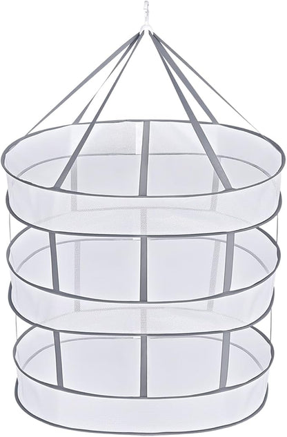 Sweater Drying Rack Mesh Foldable, Lay Flat Clothes Dryer Rack, Large Hanging Dry Rack for Clothes, Folding Clothing Drying Hanger, Portable for Laundry Indoor Outdoor (3-Tier)