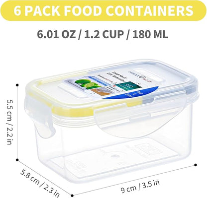 KIGI 6 Pack 6OZ Airtight Plastic Food Storage Containers Set 180ML Rectangular Small Bento Box with Lid