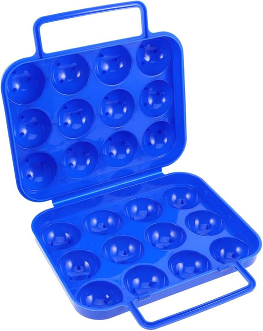 GLEAVI Portable Plastic Egg Carrier with Handle and Lid 12 Egg Storage Box for Camping Picnic and Kitchen Use Blue Foldable Holder Container