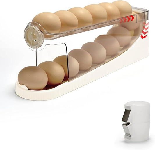egg holder for fridge-Auto Rolling Fridge Egg Organizer,egg dispenser for refrigerator,Egg preservation rack,Egg Storage Rack for Kitchen,egg container refrigerator (white, 2tier)