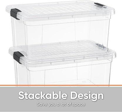 Superio Storage Bins with Lids- 6 Pack, 6.6 Qt Clear Boxes for Organizing, Stackable Plastic Containers- BPA Free, Non-Toxic, Odor Free, Organizer for Home, Office, Dorm