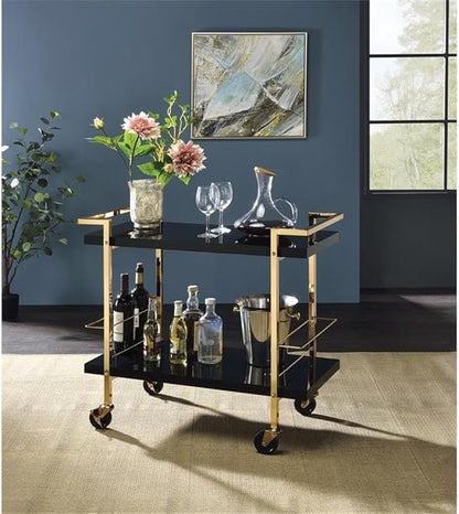 Pemberly Row Modern Serving Cart in Black Metal and Gold Frame