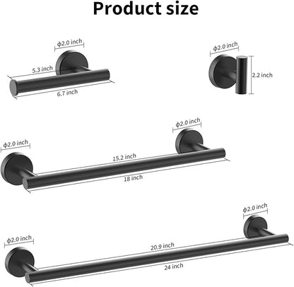 Newfun 10Pcs Matte Black Bathroom Hardware Set - Includes 24&18inch Towel Bar, Robe Hook, Toilet Paper Holder, 2 Pack 5 Piece Bathroom Accessories Set Stainless Steel Wall Mounted