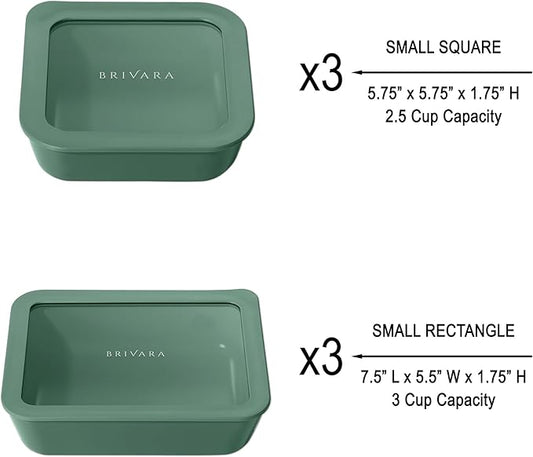 Ceramic Coated Glass Food Storage Container | No PTFE, PFOA, PFAS, and BPA | Reusable Non Toxic Meal Prep Container with Glass Lid | Easy To Store | 6 Piece Food Prep [Pine]