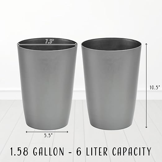 Mini Waste Basket - Pack of 2 Durable Small Plastic Garbage Trash Can Bin - Lidless Open-Top, Slim Profile for Compact Spaces - Suitable for Home, Bathroom, Office, Bedroom & More, Silver Brushed