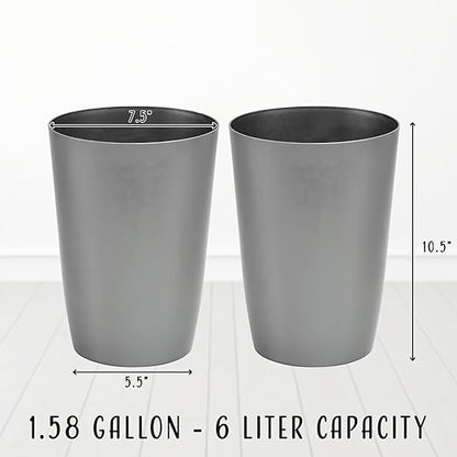 Mini Waste Basket - Pack of 2 Durable Small Plastic Garbage Trash Can Bin - Lidless Open-Top, Slim Profile for Compact Spaces - Suitable for Home, Bathroom, Office, Bedroom & More, Silver Brushed