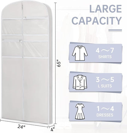 65" Garment Bag for Travel for Hanging Clothes Storage Hanging Suit Cover with Zipper and Accessory Storage for Coats, Dresses, Suits