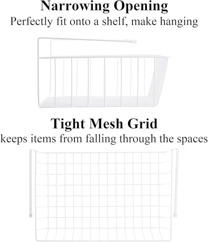 Tebery 4 Pack White Under Shelf Wire Basket Hanging Storage Baskets, Under Cabinet Add-on Storage Racks Slide-in Baskets Organizer for Kitchen Pantry Desk Bookshelf