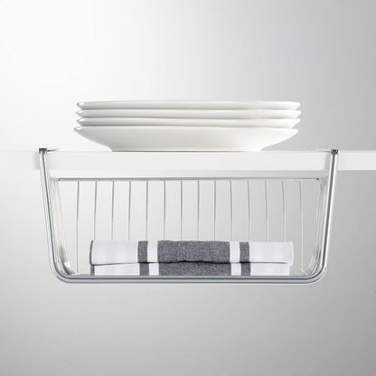 mDesign Metal Under Shelf Basket for Kitchen Storage - Wire Farmhouse Sliding Bin Basket for Pantry - Large Open Front Organizer for Food, Drinks, Snacks - Hyde Collection, 2 Pack - Chrome