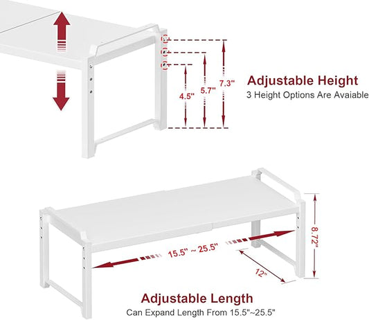 100 LBS Heavy Duty Kitchen Storage Shelf, 12 Inch Widened Cabinet Shelf Organizer For Dishes Spice Cups Small Appliances, Stackable Expandable Storage Shelves For Kitchen Cabinet Cupboard Pantry