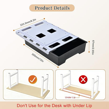 2 Pair Under Desk Drawer Organizer, Attachable Slide Out Storage Drawers, Hidden Desktop Organizers, Self-Adhesive Table Storage Accessories for Home Office and School