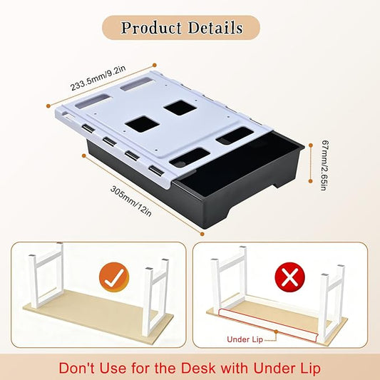 2 Pair Under Desk Drawer Organizer, Attachable Slide Out Storage Drawers, Hidden Desktop Organizers, Self-Adhesive Table Storage Accessories for Home Office and School