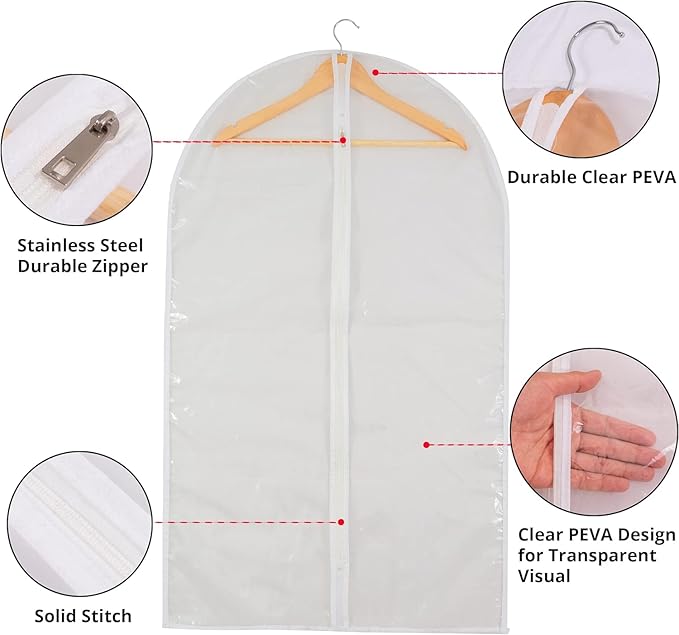 Dress Bags for Gowns Long - Foldable, 65" Clear Garment Bags for Closet Storage and Travel 24"x65"/ 2 Pack