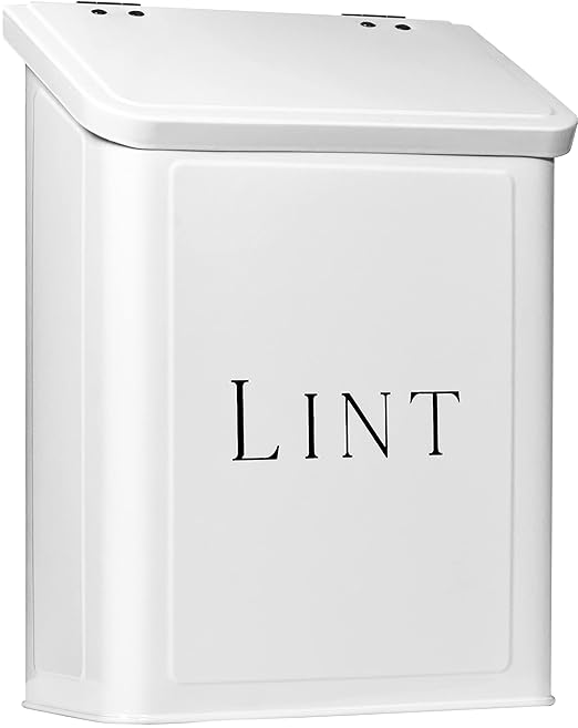 Magnetic Lint Bin for Laundry Room, 2.5L Space-Saving Laundry Trash Can, Wall Mounted or Freestanding Dryer Lint Holder, White Farmhouse Design