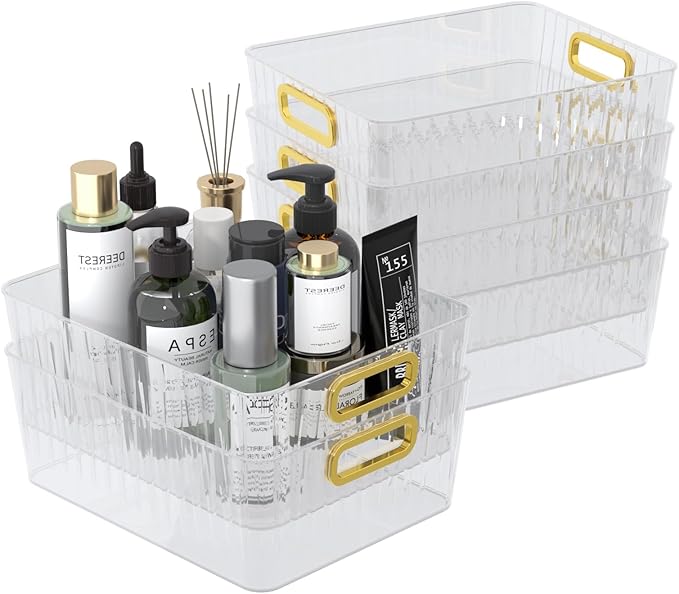Callyne 6-Pack Clear Plastic Pantry Organizer Bins, Clear Storage Bins for Organizing
