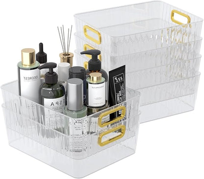 Callyne 6-Pack Clear Plastic Pantry Organizer Bins, Clear Storage Bins for Organizing