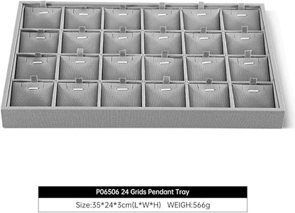 Dansmiy Linen Stackable Necklace Storage Tray, 24 Grid Pendant Display Tray, Jewellery Shop Counter Showcase Table Top Organizers, Makeup Table Drawer Insert Jewelry Tray