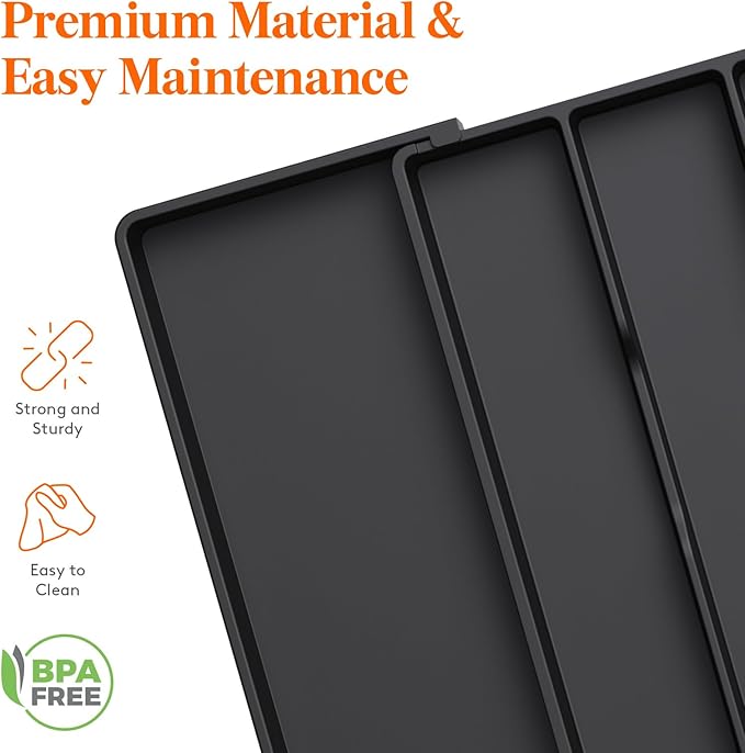 Lifewit Utensil Organizer for Kitchen Drawers, Expandable Cooking Utensil Tray, Adjustable Cutlery Silverware Flatware Holder, Plastic Spatula Tools and Gadgets Storage Divider, Black, 18"-30" x 18.5"