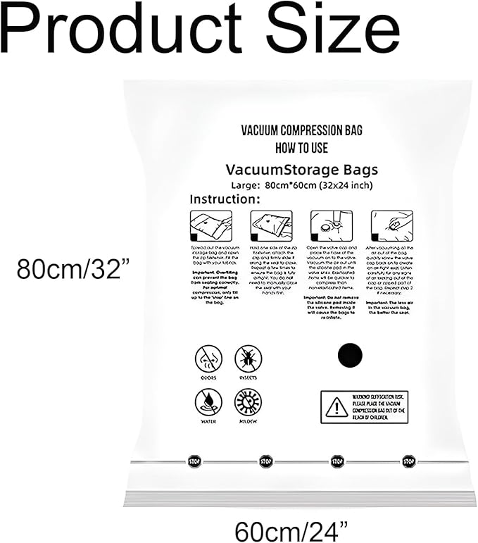 Weejian 8 Large Vacuum Storage Seal Bags, Space Saver Bags with Travel Hand Pump, Compression Airtight Sealer Bags for Clothes, Bedding, Pillows, Comforters, Blankets